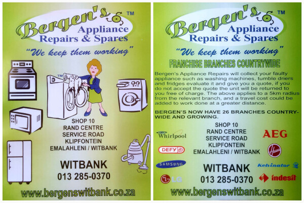 WITBANK BERGENS APPLIANCE REPAIRS AND SPARES