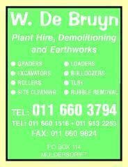 W De Bruyn Plant Hire Demolition & Earthworks