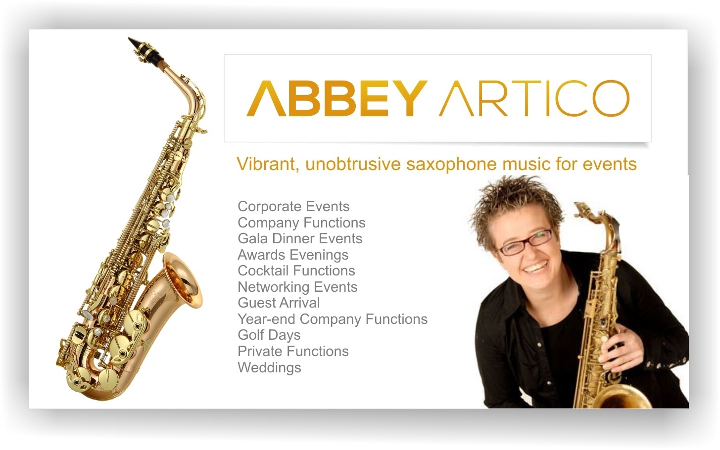 Abbey Artico - Live Saxophone Music for Corporate Events, Functions and Weddings